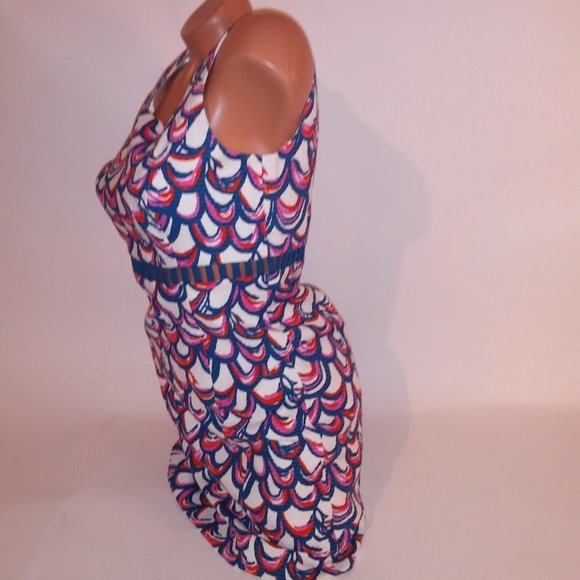 Lilly Pulitzer Dress Size 4 Sheath White Blue Red Pink Textured Scoop Neck Sleev - Picture 7 of 15